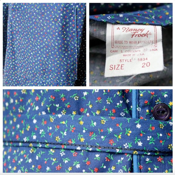 1970s Blue Multicolor Floral Print Short Sleeve Button Down Collar Shirt Dress - Picture 8 of 10